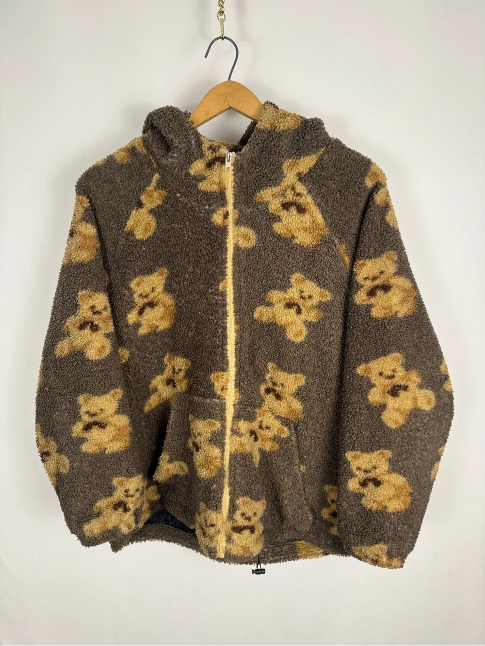 Vintage 90s Brown Teddy Bear Sherpa Zip Fleece Hoodie - Picture 2 of 8